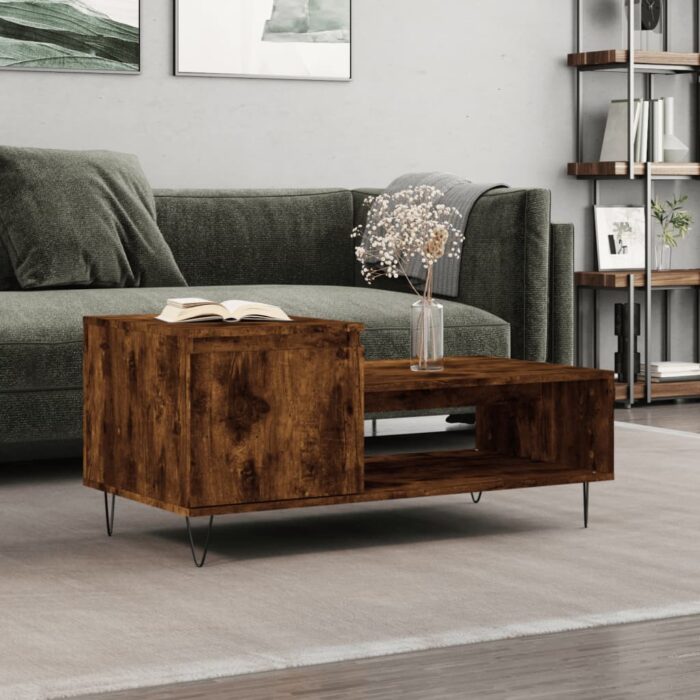 Table basse Chêne fumé 100x50x45 cm Bois d'ingénierie – Image 1