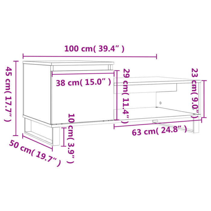 Table basse Blanc 100x50x45 cm Bois d'ingénierie – Image 10