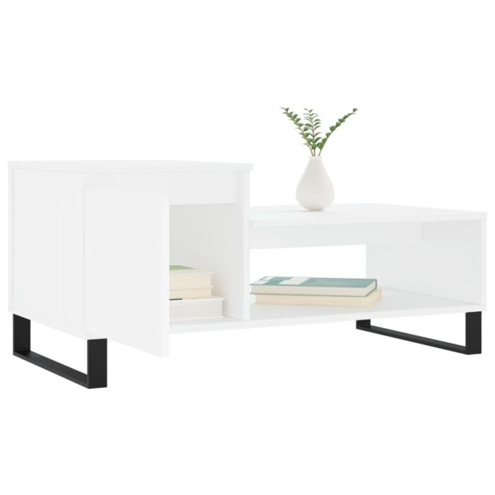 Table basse Blanc 100x50x45 cm Bois d'ingénierie – Image 2