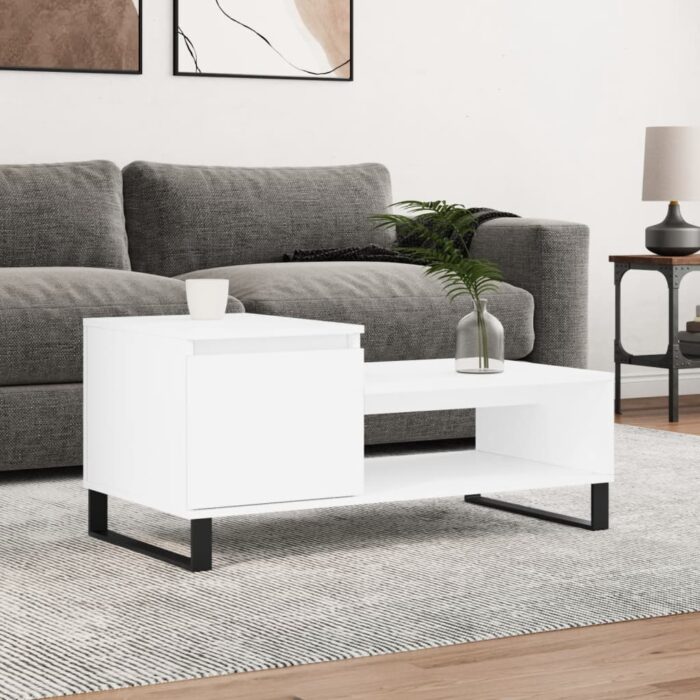 Table basse Blanc 100x50x45 cm Bois d'ingénierie – Image 1