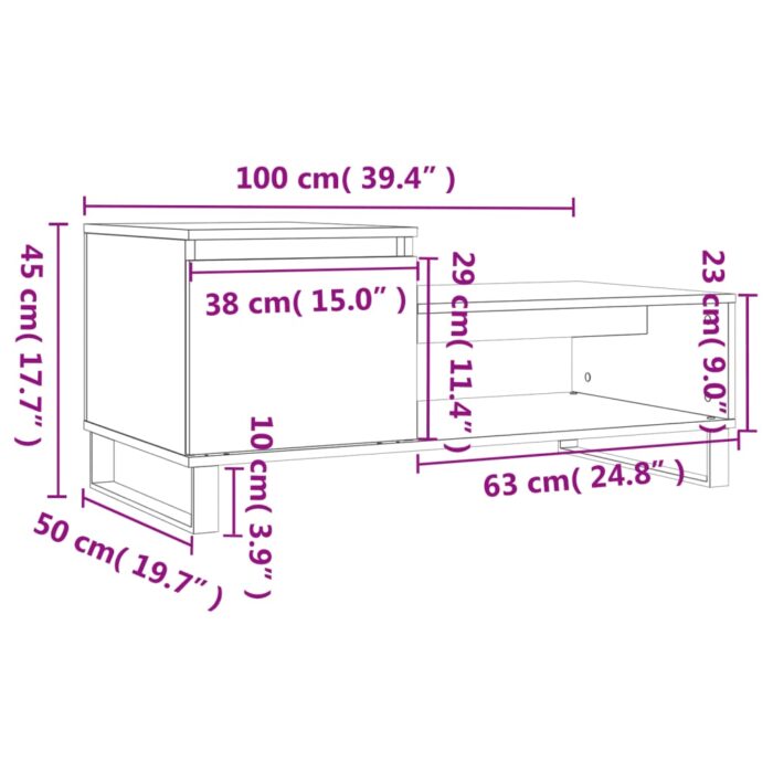 Table basse Noir 100x50x45 cm Bois d'ingénierie – Image 10