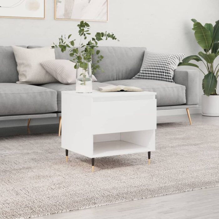 Table basse blanc brillant 50x46x50 cm bois d’ingénierie – Image 1