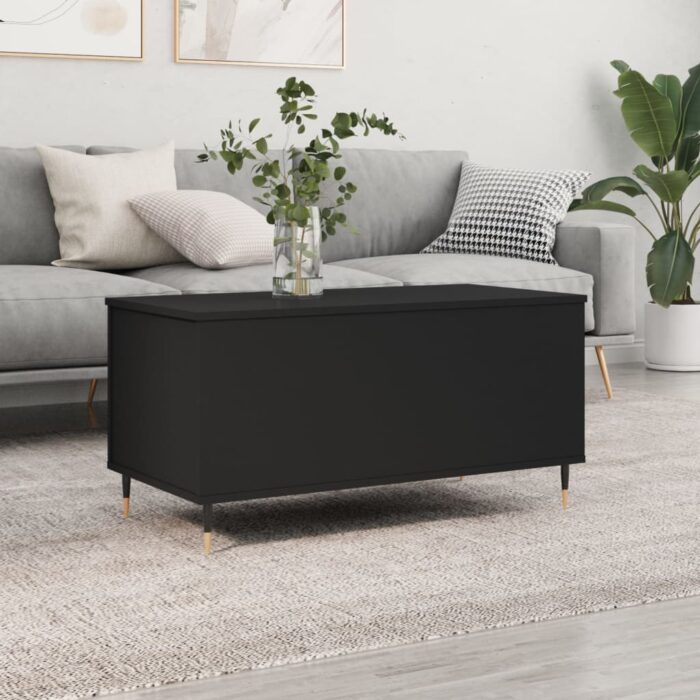 Table basse Noir 90x44,5x45 cm Bois d'ingénierie – Image 1