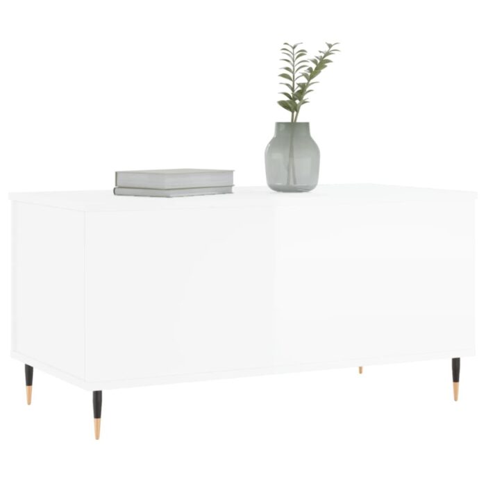 Table basse Blanc brillant 90x44,5x45 cm Bois d'ingénierie – Image 2