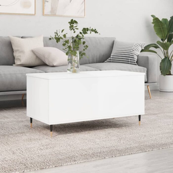 Table basse Blanc brillant 90x44,5x45 cm Bois d'ingénierie – Image 1