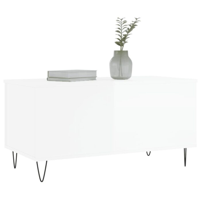 Table basse Blanc brillant 90x44,5x45 cm Bois d'ingénierie – Image 2