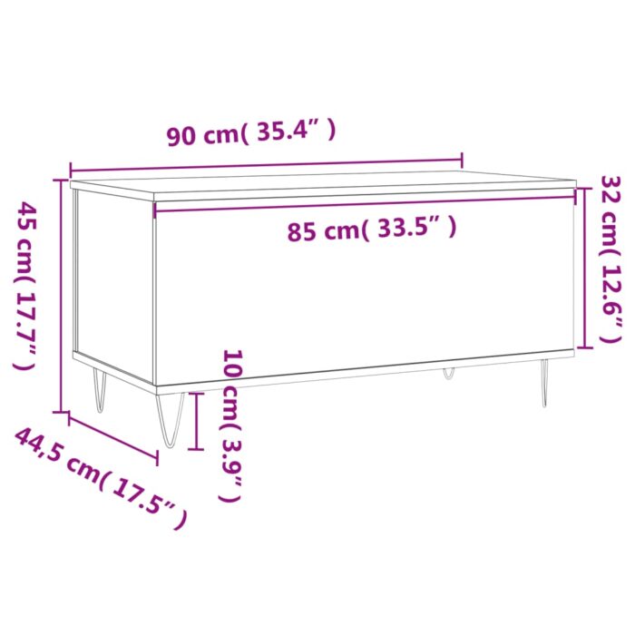 Table basse Blanc brillant 90x44,5x45 cm Bois d'ingénierie – Image 9