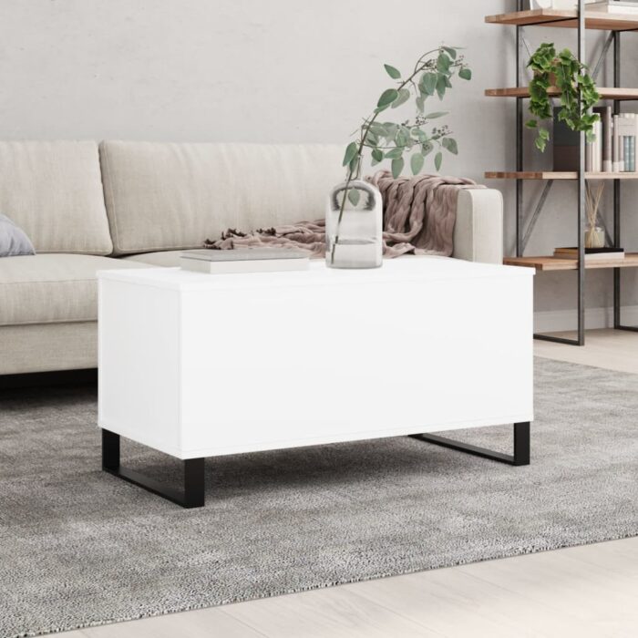 Table basse Blanc 90x44,5x45 cm Bois d'ingénierie – Image 1