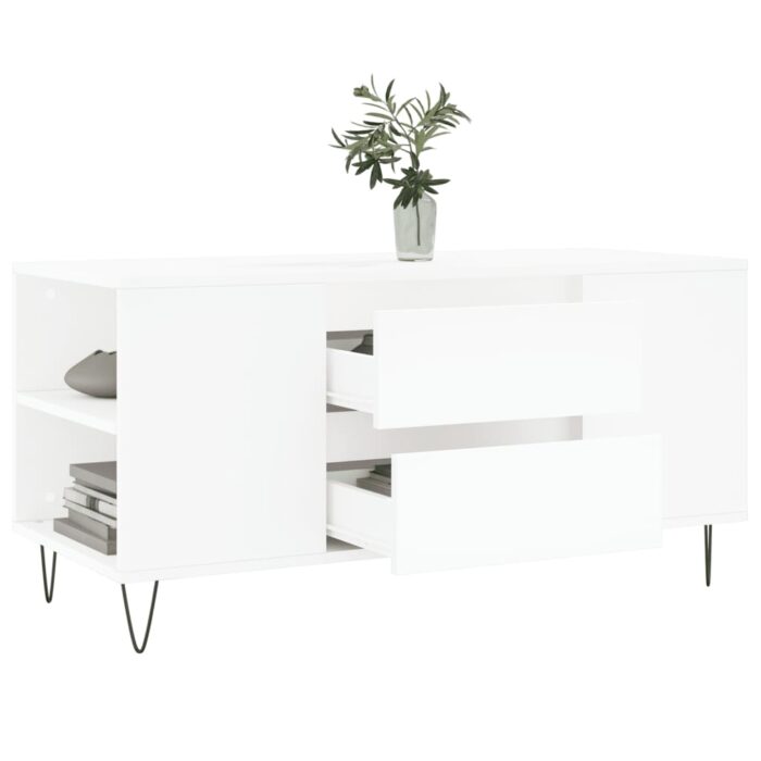 Table basse blanc 102x44,5x50 cm bois d'ingénierie – Image 2