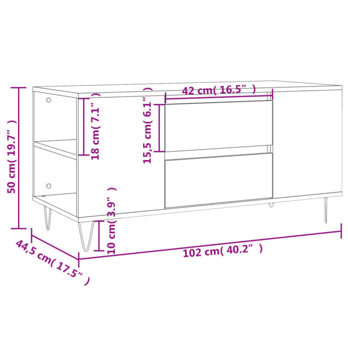 Table basse blanc 102x44,5x50 cm bois d'ingénierie – Image 9