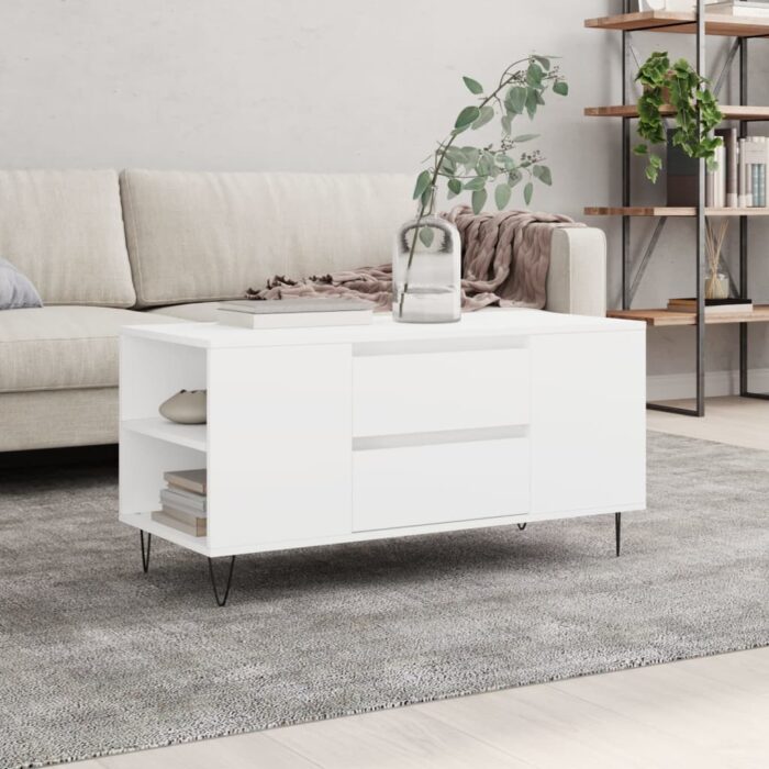 Table basse blanc 102x44,5x50 cm bois d'ingénierie – Image 1