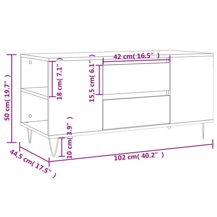 Table basse noir 102x44,5x50 cm bois d'ingénierie – Image 9