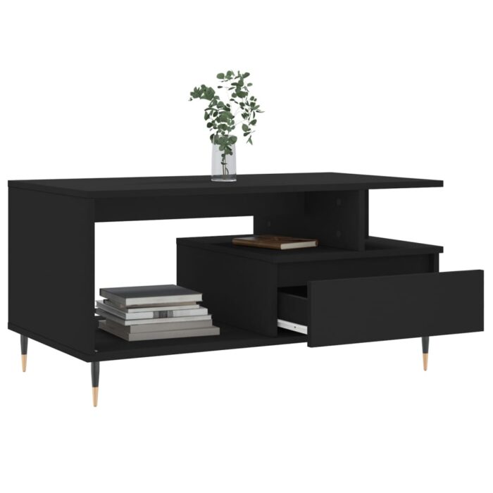 Table basse Noir 90x49x45 cm Bois d'ingénierie – Image 2