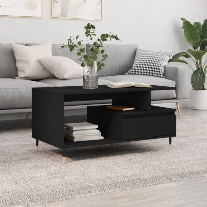 Table basse Noir 90x49x45 cm Bois d'ingénierie – Image 1