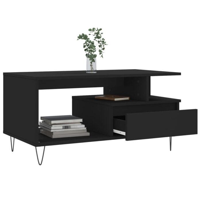 Table basse Noir 90x49x45 cm Bois d'ingénierie – Image 2