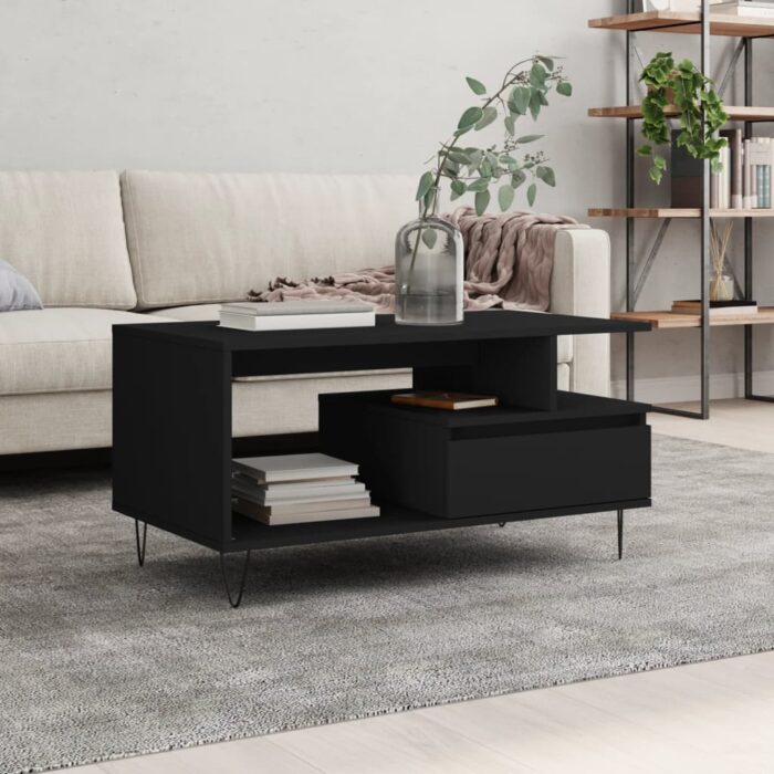 Table basse Noir 90x49x45 cm Bois d'ingénierie – Image 1