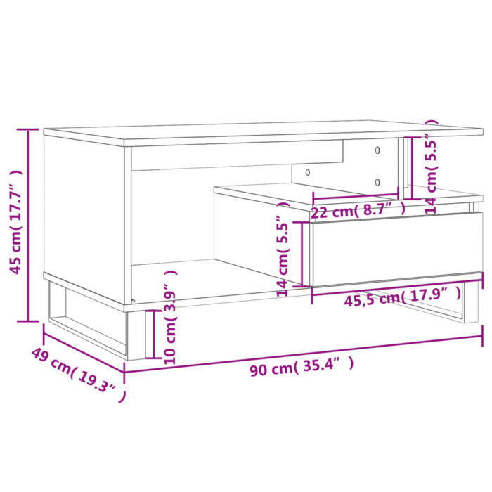 Table basse Sonoma gris 90x49x45 cm Bois d'ingénierie – Image 9