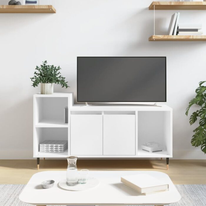 Meuble TV Blanc 100x35x55 cm Bois d'ingénierie – Image 1