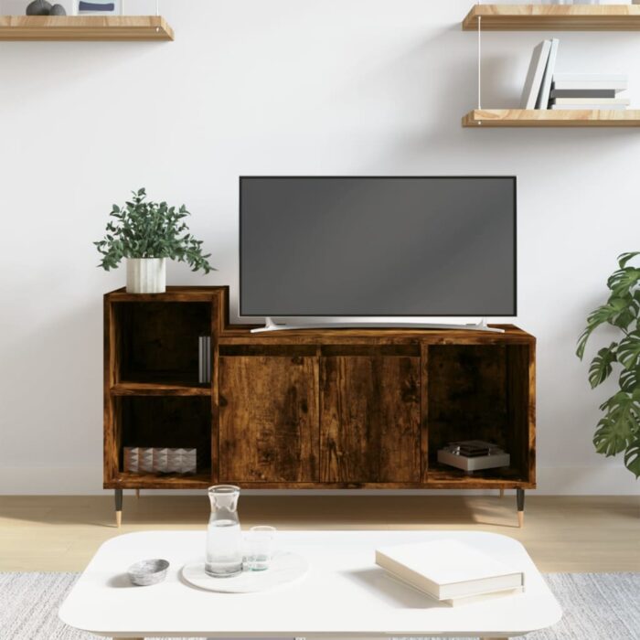 Meuble TV Chêne fumé 100x35x55 cm Bois d'ingénierie – Image 1
