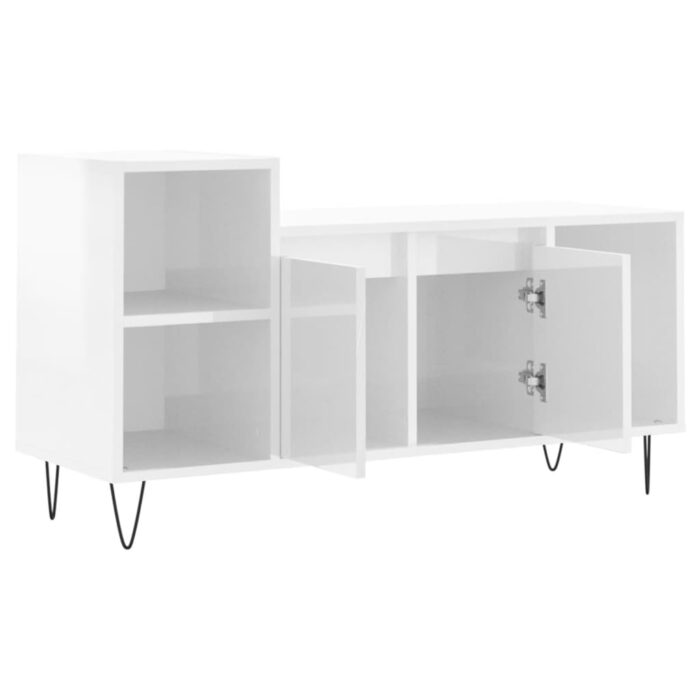 Meuble TV Blanc brillant 100x35x55 cm Bois d'ingénierie – Image 4
