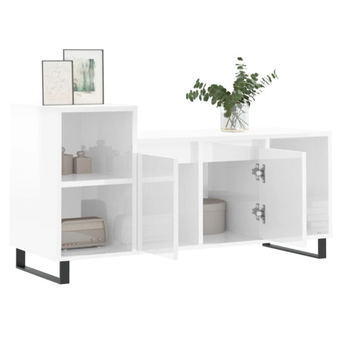 Meuble TV Blanc brillant 100x35x55 cm Bois d'ingénierie – Image 2