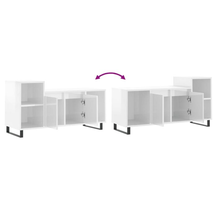 Meuble TV Blanc brillant 100x35x55 cm Bois d'ingénierie – Image 7