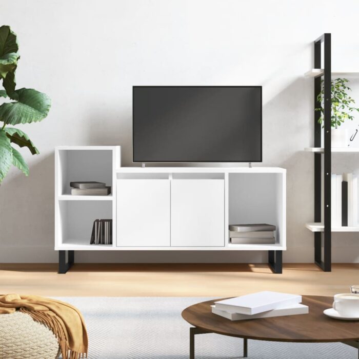 Meuble TV Blanc brillant 100x35x55 cm Bois d'ingénierie – Image 1