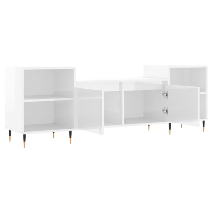 Meuble TV Blanc brillant 160x35x55 cm Bois d'ingénierie – Image 4