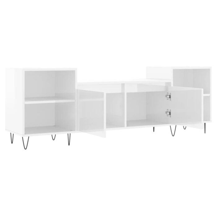 Meuble TV Blanc brillant 160x35x55 cm Bois d'ingénierie – Image 4
