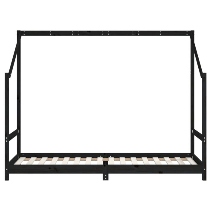 Cadre de lit pour enfants noir 80x200 cm bois de pin massif – Image 2