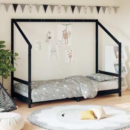 Cadre de lit pour enfants noir 80x200 cm bois de pin massif