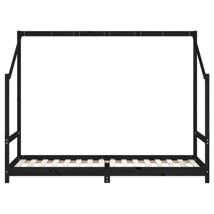 Cadre de lit pour enfants noir 90x200 cm bois de pin massif – Image 2
