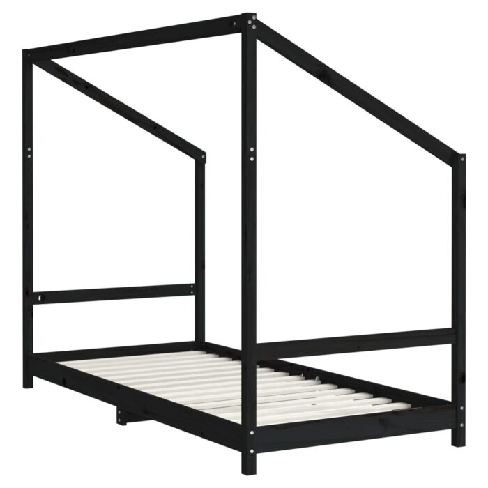 Cadre de lit pour enfants noir 90x200 cm bois de pin massif – Image 4