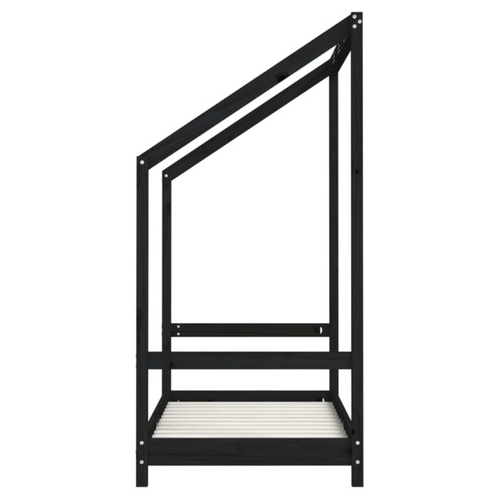 Cadre de lit pour enfant noir 70x140 cm bois de pin massif – Image 3
