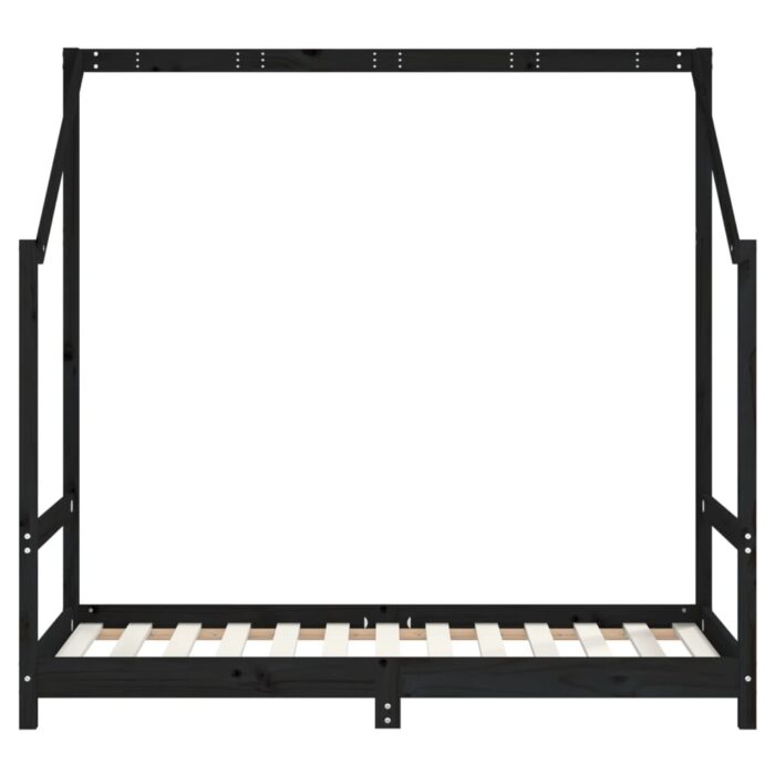 Cadre de lit pour enfant noir 80x160 cm bois de pin massif – Image 2