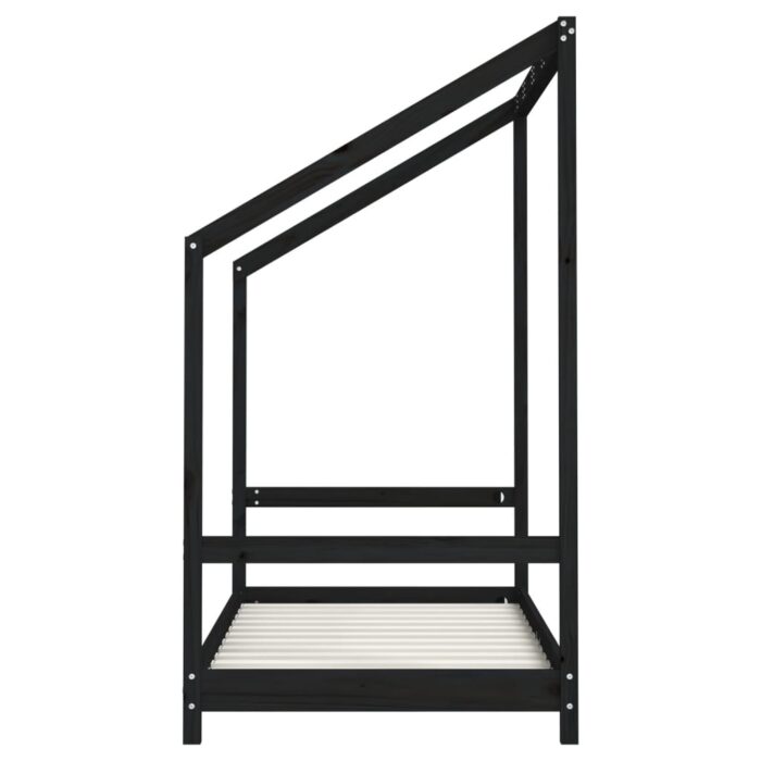 Cadre de lit pour enfant noir 80x160 cm bois de pin massif – Image 3