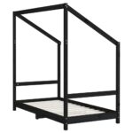 Cadre de lit pour enfant noir 80x160 cm bois de pin massif – Image 4