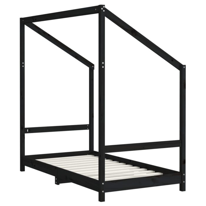 Cadre de lit pour enfant noir 80x160 cm bois de pin massif – Image 4