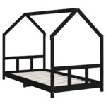 Cadre de lit pour enfants noir 90x190 cm bois de pin massif – Image 4