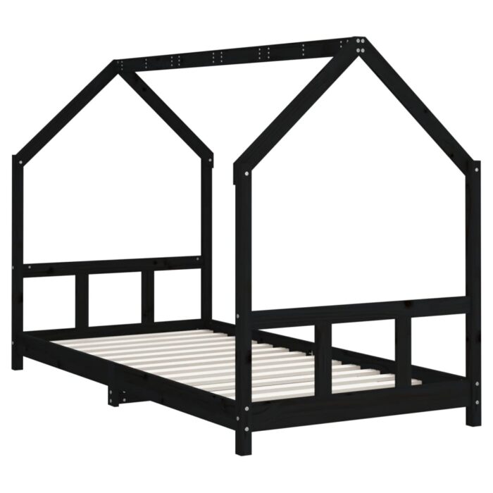 Cadre de lit pour enfants noir 90x190 cm bois de pin massif – Image 4