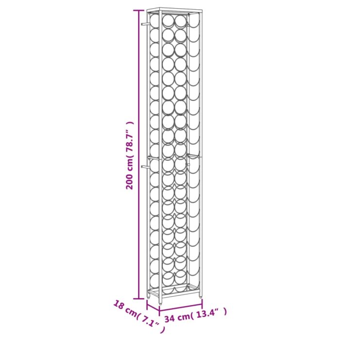 Casier à bouteilles de 57 bouteilles noir 34x18x200cm fer forgé – Image 5