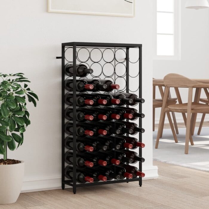 Casier à bouteilles de 45 bouteilles noir 54x18x100cm fer forgé – Image 1