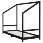Cadre de lit pour enfants noir 2x(80x200) cm bois de pin massif – Image 2