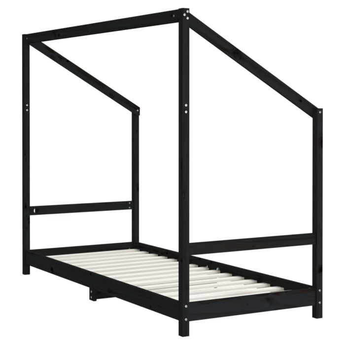 Cadre de lit pour enfants noir 2x(80x200) cm bois de pin massif – Image 5
