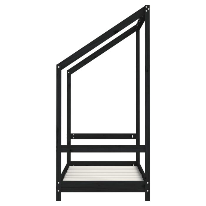 Cadre de lit pour enfant noir 2x(70x140) cm bois de pin massif – Image 3
