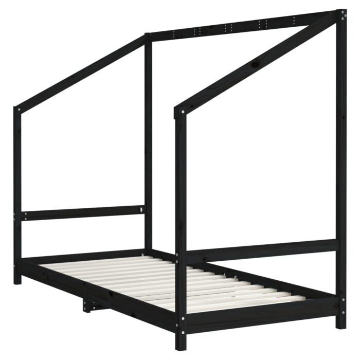 Cadre de lit pour enfants noir 2x(90x190) cm bois de pin massif – Image 2