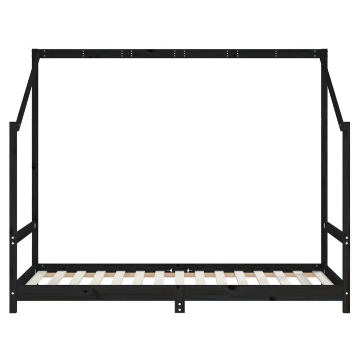 Cadre de lit pour enfants noir 2x(90x190) cm bois de pin massif – Image 4