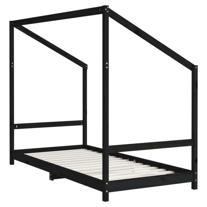 Cadre de lit pour enfants noir 2x(90x190) cm bois de pin massif – Image 5