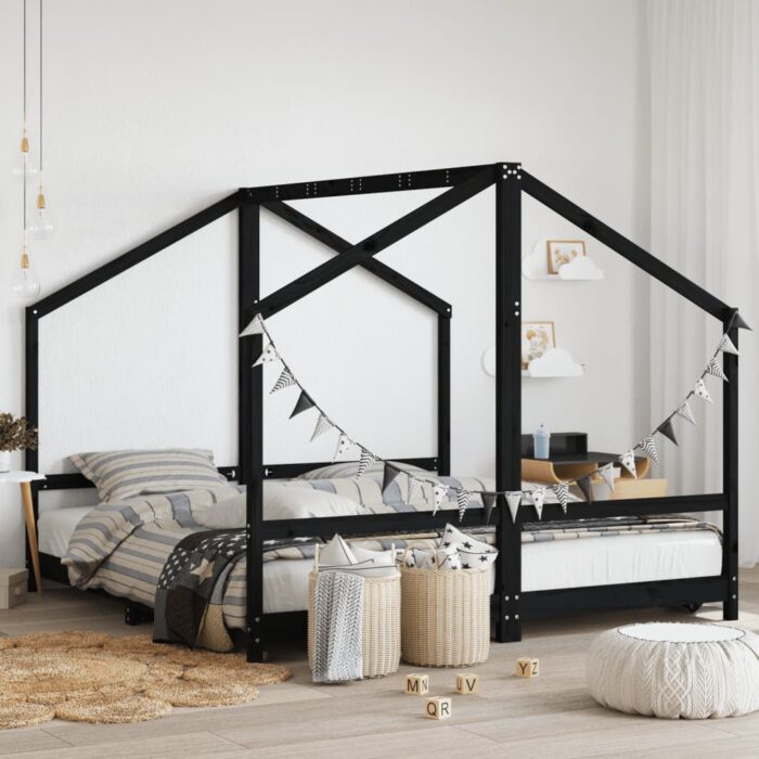 VXL8721012117167_m_en_hd_1.jpg Cadre de lit pour enfants noir 2x(90x190) cm bois de pin massif – Image 1