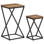 Tables d'appoint 2 pcs teck de récupération massif – Image 2